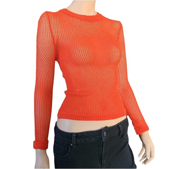 FOREVER 21 Red/Orange Mesh Knit Short Top S - Picture 2 of 6